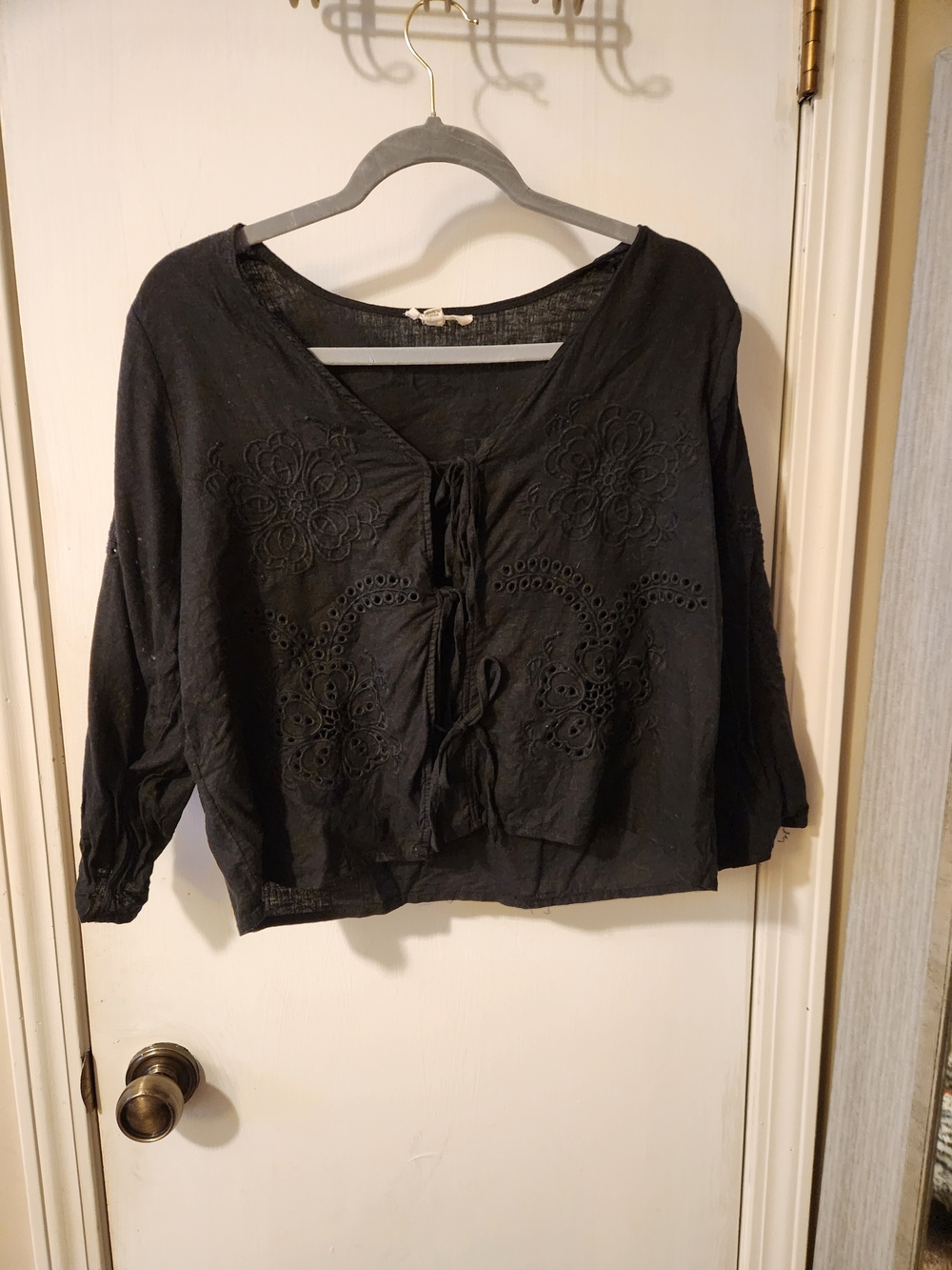 Christian Siriano Black Embroidered Tie-Front Tunic